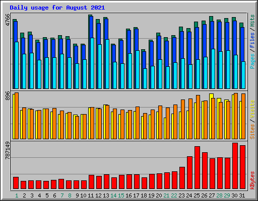 Daily usage for August 2021